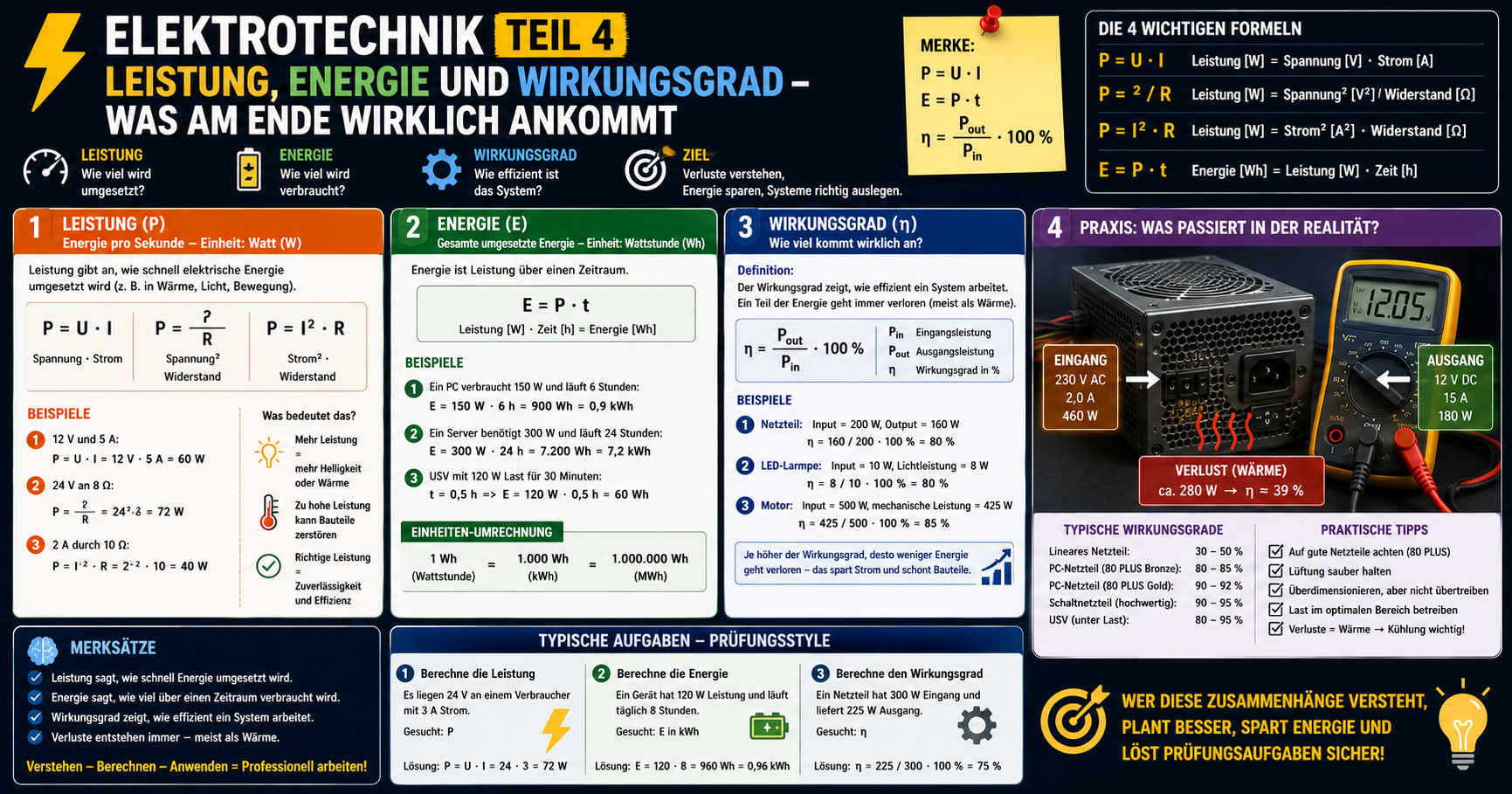 Elektrotechnik, Teil 4: Leistung, Energie und Wirkungsgrad – was am Ende wirklich ankommt