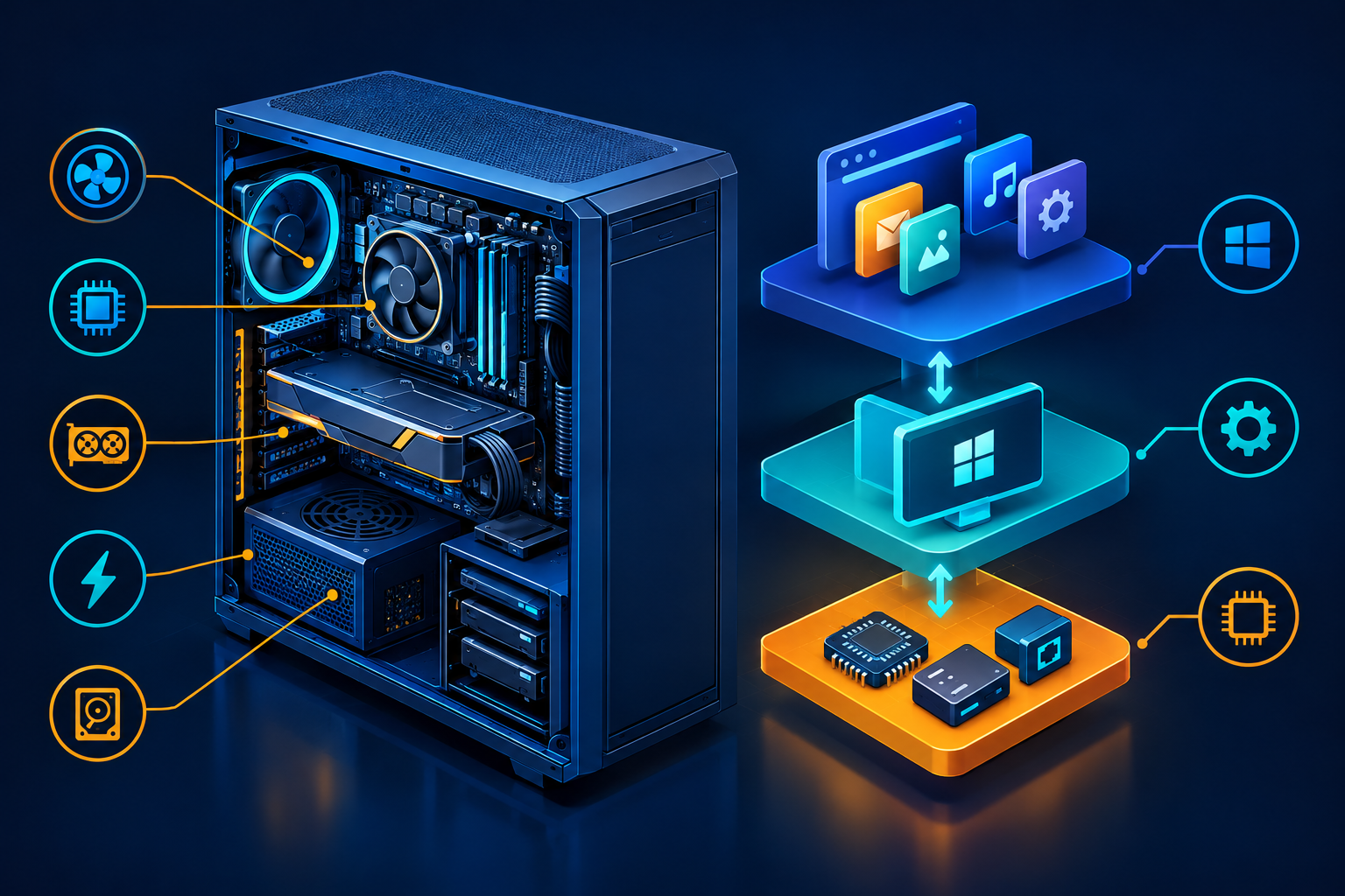 Isometrische PC-Hardware und Softwareschichten